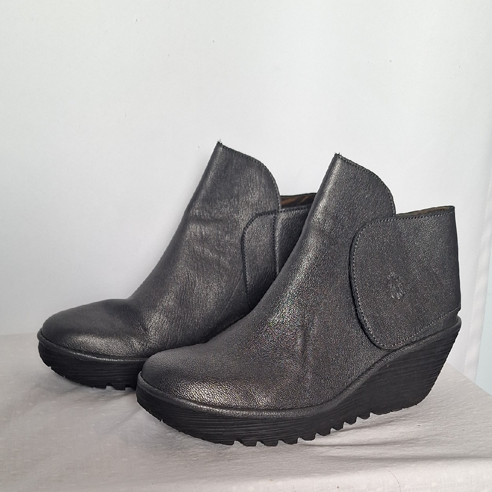 Fly London Yomi Graphite Wedge Ankle Boots Size 41/ US 10-10.5